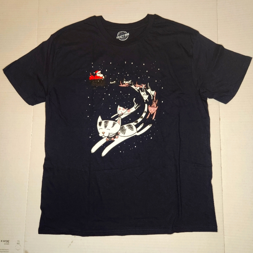 Cats and Christmas in sleigh woman's T Shirt in (LARGE)